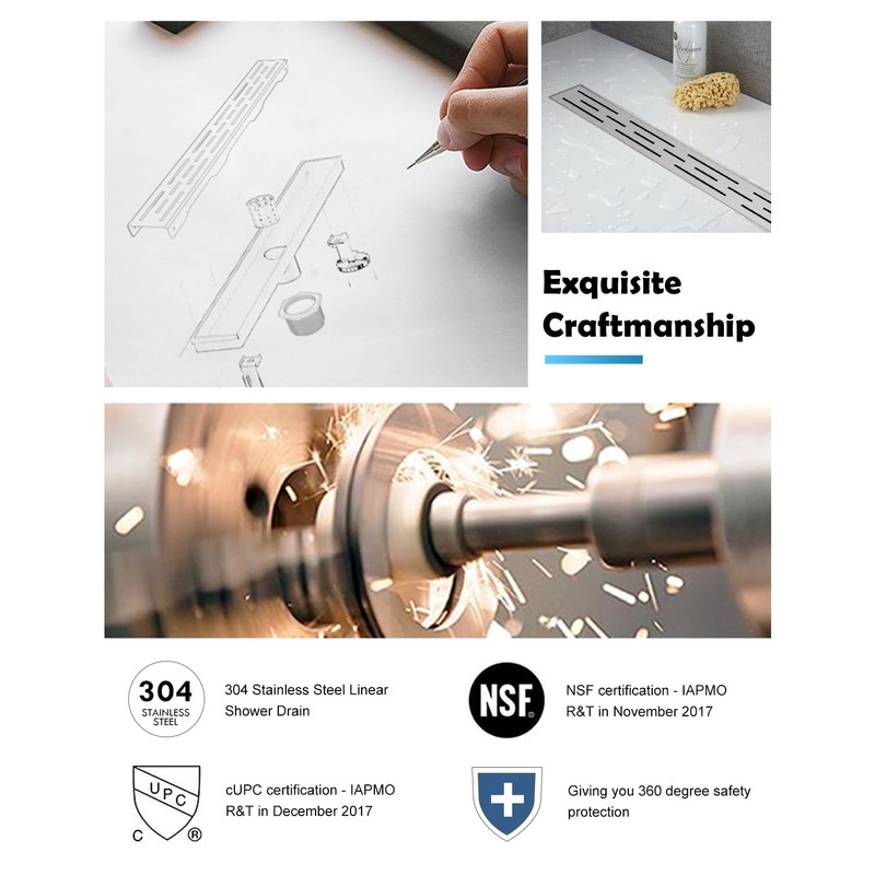 Shower Drain Stainless Steel for Bathroom: Brushed Nickel Linear Shower