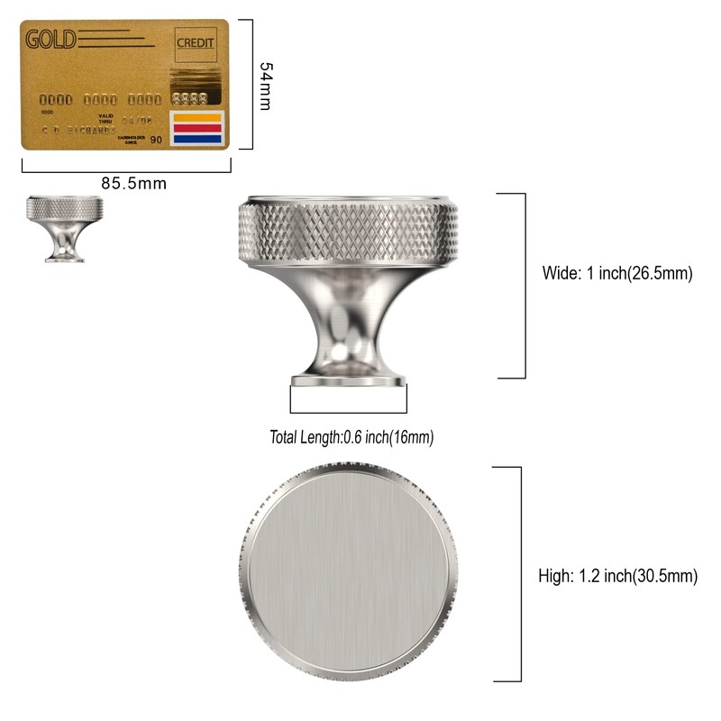 Amerdeco 10 Pack Brushed Satin Nickel Knurled Cabinet Knobs Kitchen