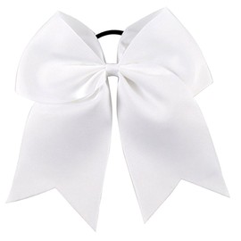 Kenz Laurenz Cheer Bows White Cheerleading Softball - Gifts for Girls and Women Team Bow with Ponytail Holder Complete your Cheerleader Outfit Uniform Strong Hair Ties Bands Elastics (1)