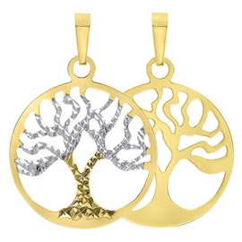 Solid 14K Yellow Gold Textured Round Tree of Life Charm Pendant