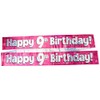 9ft Banner Happy 9th Birthday Pink holographic