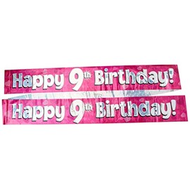9ft Banner Happy 9th Birthday Pink holographic