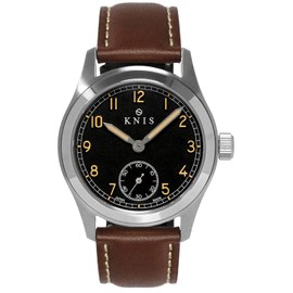 KNIS KN003-BKBRLE Varnish Japanese Watch Retro Military Watch Men's Sapphire Glass Waterproof 10 ATM Black Dial Brown Leather, Black, Retro