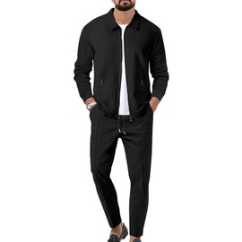 aromm Men's Tracksuit 2 Piece Set Outfit Full Zip Long Sleeve Casual Sport Jogging Athletic Sweatsuits Black with Pockets, XXL