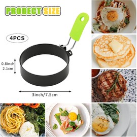 4pcs(2 Blue+2 Green) Egg Rings for Frying Egg Rings with Anti-Scald Folding Handle Fried Egg Ring Mould for Non Stick with an Oil Brush Non Stick Coating Suitable for Egg Frying Shaping Pancakes