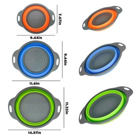 Collapsible Colander Set of 3 food grade circular Silicone Kitchen Strainer Set, Easy to collect,Perfect for Washing Draining Vegetable,fruit,noodles As Baby's complementary food bowl mat