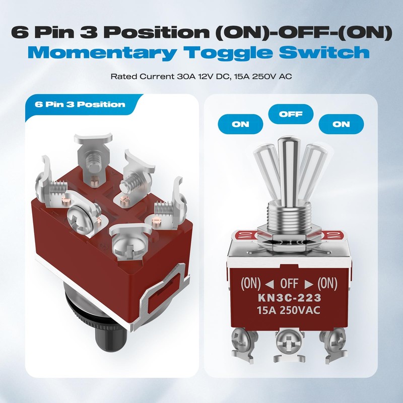 Momentary Toggle Switch,Malicele DPDT 6 Pin (ON)-Off-(ON) Waterproof 30A 12V