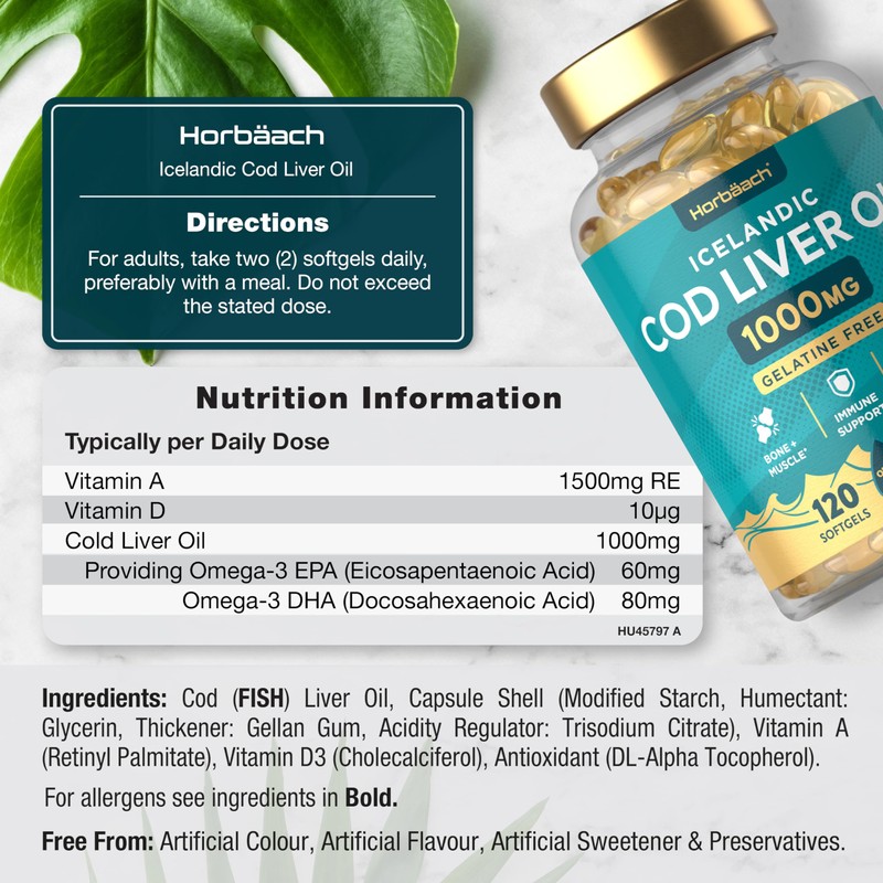 Cod Liver Oil Capsules High Strength 1000mg | 120 Count