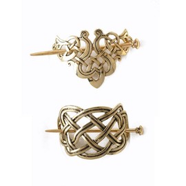 JORCEDI 2 Pcs Women Girl Viking Celtic Knots Clips Hairpin Hair Stick Accessories For Christmas Wedding Birthday Party Daily Use (Gold)