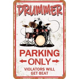 Drummer Parking Only Sign Drummer Gifts For Men Funny Metal Signs Drummer Kit Wall Decoration Boy Room Decor Band Decor Restaurant Cafe Pub Garage Poster Drummer Man Cave Decor 8 X 12 Inch - Color: red、black