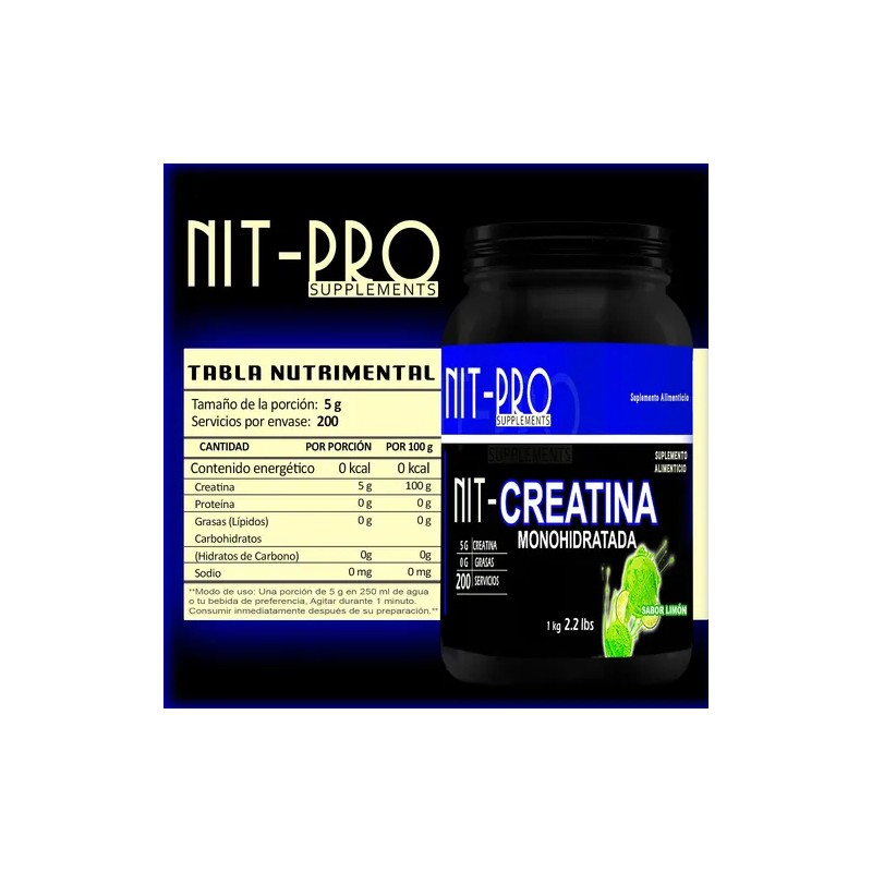 Creatina Monohidratada En Polvo 1kg Nit-pro Varios Sabores