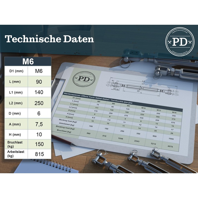 PD® Turnbuckle M6 Stainless Steel A4 (Fork Fork) | Turnbuckle