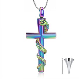AIWENXI Snake Cross Cremation Jewelry Urn Necklace for Ashes for Men Women Stainless Steel Memorial Ash Pendant Necklaces Keepsakes Pendant Jewelry