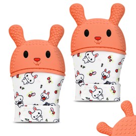 HOTUT Paquete de 2 manoplas de silicona para la dentición, juguete de dentición con forma de conejo para bebés de 0 a 6 y de 6 a 12 meses, de silicona de grado alimenticio, juguetes masticables sin BP