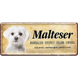 Tin Sign with Saying and Motif Dog "Malteser" Decorative Dog Sign House Entrance Gate Gift for Birthday or Christmas for All Dog Owners 28 x 12 cm