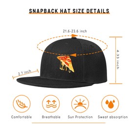 Funny Pizza Slice Pepperoni Hat Snapback Hat for Men Snap Back Trucker Hat Washed Black Adjustable Baseball Cap Flat Bill Hats for Kitchen Chef Hat Workwear Cap
