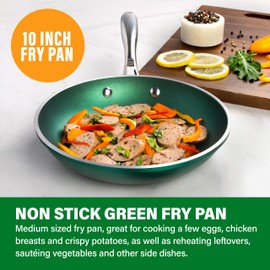 Granitetsone 10 Inch Non Stick Frying Pans Nonstick Frying Pan Skillet, Nonstick Pan for Cooking, Skillet for Eggs, Omelette, Non Stick Pans, Oven and Dishwasher Safe, Emerald Green