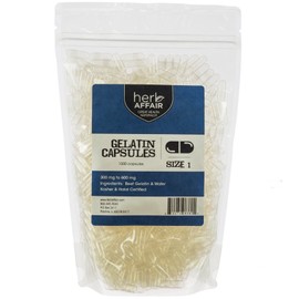 Herb Affair Clear Empty Gelatin Capsules Size 1-1000 Count – Holds 300-600mg - Great for Dogs and Kids Medication - Works with Most Capsule Fillers