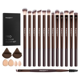 MAGEFY 20 Pcs Brochas para Maquillaje Profesional, 13 Brochas para Ojos para Sombras, Cejas, Delineador y Corrector, Regalos para Mujer (Marrón)