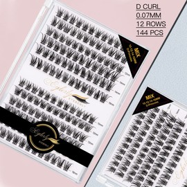 Lash Clusters 144pcs D Curl Individual Lashes DIY Lash Extension, Eyeberly LASH 10/12/14/16mm Mix Length Cluster Lashes Natural Look Eyelash Extensions DIY Wispy Lashes at Home(Princess)