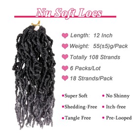 Leeven 108 Strands Ombre Grey Soft Locs Crochet Hair 12 Inch 6 Packs Pre looped New Faux Locs Dreadlocks Crochet Locs Braids Hair Synthetic Locs Crochet Hair for Black Women Tgrey#