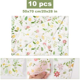 10 Sheets of Tissue Paper 50 x 70 cm for Bouquet, Filling Material Gift Paper Wrapping Paper for Birthday Baby Shower Wedding Valentine's Day Christening Communion Gift Packaging (Flowers)