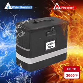 Fireproof File Box with Lock, Document Box Storage Organizer, Suitable for Hanging File Folders in Letter Size, Collapsible File Box, Reflective Strip for Fast Find (12.2"*6"*10.2 (Black, 2Pcs)