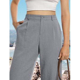 Feiersi Womens Casual Wide Leg Pants High Waisted Button Down Straight Long Trousers Palazzo Pants(Light Gray,XX-Large)