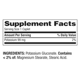 Spring Valley Potassium Caplets Dietary Supplement Value Size, 99 mg, 500 Count