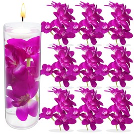 10 Pieces Orchid Faux Flowers Floating Candles Centerpiece Wedding Table Centerpieces Vase Fillers Filling for Wedding Birthday Party Table Decorations for DIY Craft Home Wedding Party (Purple)