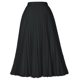 Tapata Women's Petite Regular Tall Pleated Chiffon Skirt Midi High Elastic Waist A Line Swing Skirts Black, XL