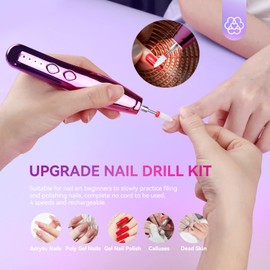 Saviland Elektrische Nagelfräser Kabellos mit LED Licht, 12 In 1 Professionell Elektrische Nagelfräser für Gelnägel, 20000U/Min Geschwindigkeitsstufen Einstellbar Tragbares Maniküre Pediküre Set