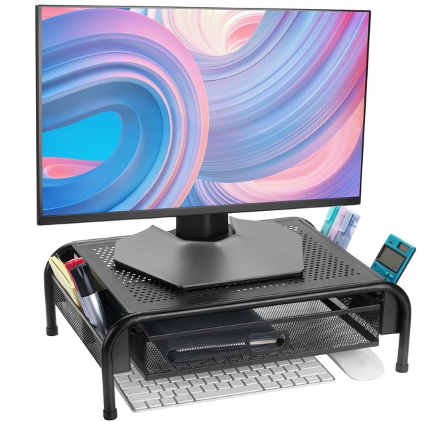 Mr. Pen- Metal Mesh Monitor Stand with Drawer, Computer Monitor Stand for Desk, with Storage, Monitor Riser with Storage, Desktop Monitor Stand