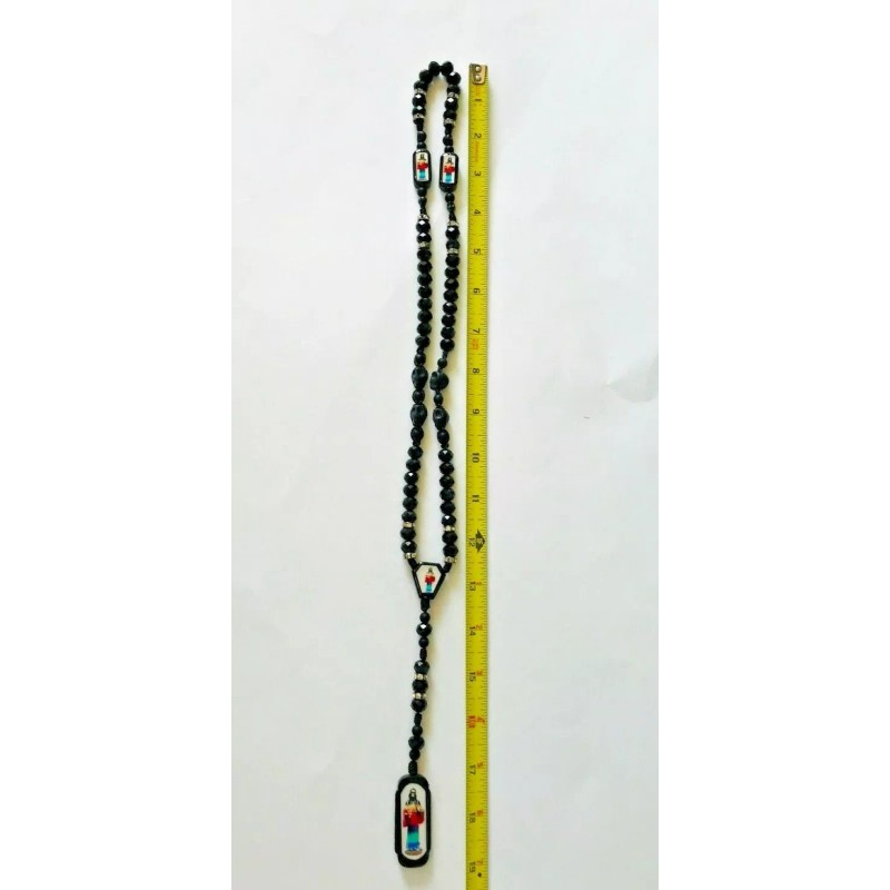 Rosario Santa Muerte 7 potencias Cristal Negro Rosary Holy Death