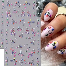 Christmas Colorful Light Nail Art Stickers Decals 5D Embossed Christmas Light Nail Decals 2PCS Glitter Neon Lamp Nail Design Manicure Decals Tip Nail Art Supplies for New Year DIY Nail Art Decorations