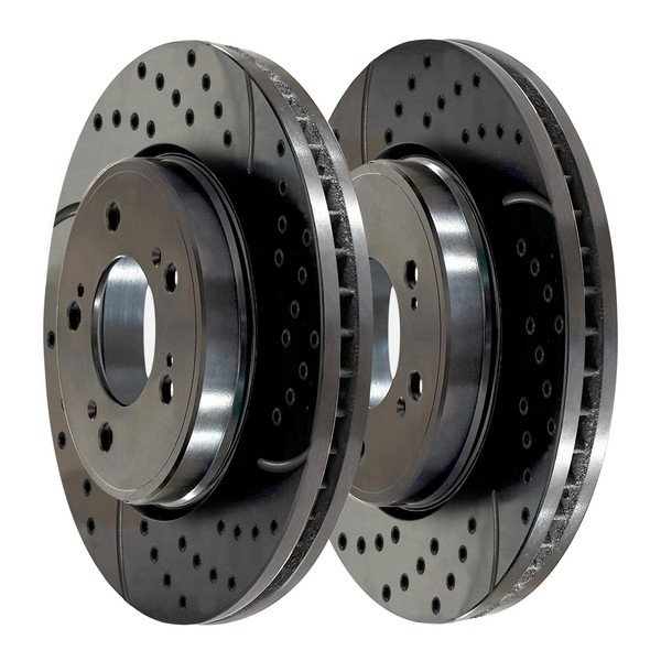 AutoShack Pair of 2 Front NightGuard Coated Drilled Slotted Black