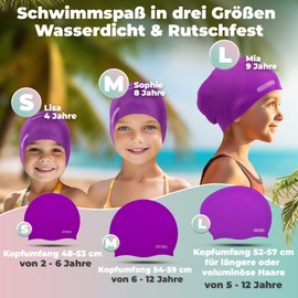KIDVERSE Swimming Cap for Girls with Long Hair, 6-9 Years, for Children, with Non-Slip Nubs, UV Protection, Tear-Resistant & Waterproof