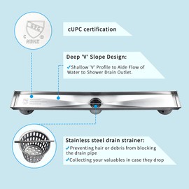 Neodrain 42-Inch Linear Shower Drain with Tile Insert Grate,Brushed 304 Stainless Steel Rectangle Shower Floor Drain, Linear Drain with Leveling Feet, Hair Strainer
