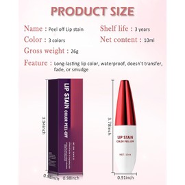 Lip Tint Stain Peel Off Set of 3 Colours Matte Lip Gloss, Durable Waterproof Nude Magic Tattoo Removable Liquid Lipstick, Non-Stick Lips Peel Off Lip Liner for Women Valentine's Day Make Up