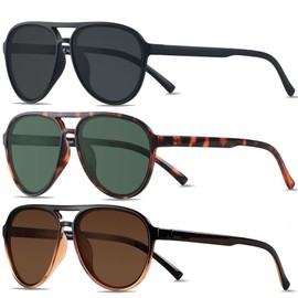 ANDWOOD Retro Polarized Aviator Sunglasses for Women Men Classic 70s Vintage Trendy Square Aviators 3 PACK Black Tortoise Brown Sun glasses