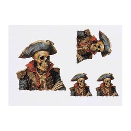 4 x 'Pirate Captain Skull' Temporary Tattoos - Water Resistant, Skin-Safe, Non-Toxic Transfers, Mixed Sizes (TO00077092)