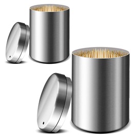 YIFOCUS 2Pcs Stainless Steel Metal Toothpick Holder Dispenser with Toothpicks Home Decor Thickening Tooth Picks Lot Container with 1000 Pieces Bamboo Round Toothpicks for Teeth and Appetizer