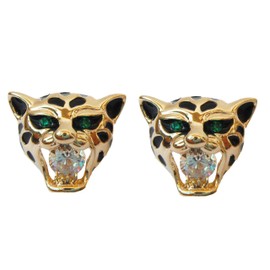 Navachi 18k Gold Plated Tiger Head Green Eye White Crystal Ear Stud Az1139e Earrings