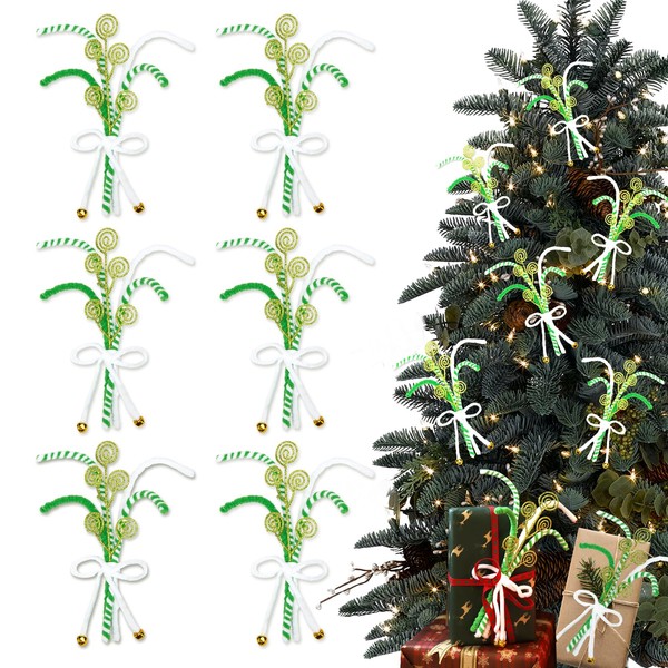 6pc Green & White Candy Picks, 12in Christmas Tree Decorations