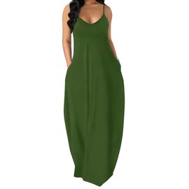 OFEEFAN Maxi Dresses for Beach Vacation Summer Long Dress for Women Elegant Army Green M