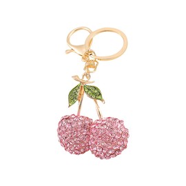 FSSTUD Rhinestone Cherry Keychain Bling Fruit Key Chain Sparkly Car Key Ring Cute Keyring Key Fob Crystal Bag Charms Pink