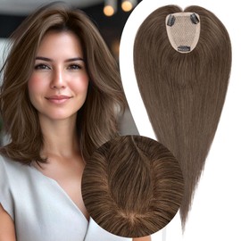 S-noilite Hair Toppers for Women Real Human Hair, Human Hair Toppers,100% Real Hair Toppers,3.5"*4.7" Handmade Nature-mimicking Scalp Lace Base 16” Natural Brown