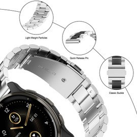 SumRioo 22 mm Strap for Garmin Venu 3/Venu 2/Vivoactive 4, Metal Stainless Steel Band for Garmin Forerunner 265/255/255 Music, Silver/Black