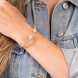 Barzel 18K Gold Plated Crystal Cable Bangle Bracelet For Women - Cuff Bangle Bracelet (Gold)