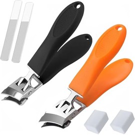 2pcs Slanted Nail Clippers - No Splash Nail Trimmer for Men - Wide Jaw Opening Slanted Long Handle No Splash Fingernail Clippers for Seniors Adult Women - Curved Toenail Clippers